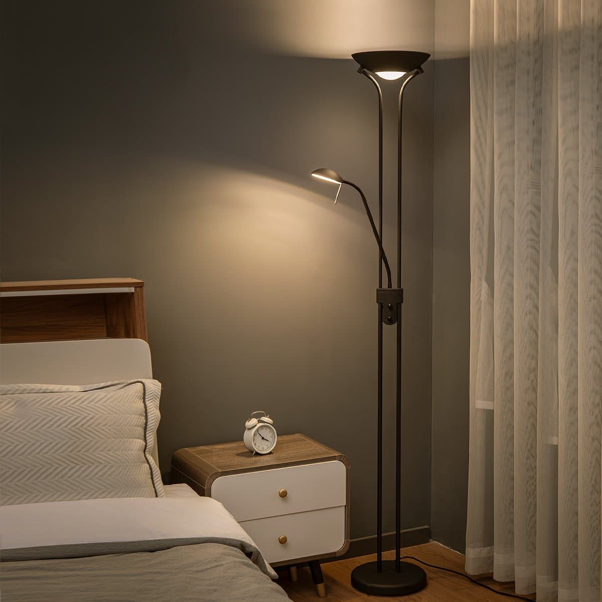 Home Sweet Home - LED Vloerlamp Dimbaar Zwart voor Woonkamer met Leeslamp - Inclusief R7S & G9 Vervangbare Lampen - 180 cm Metaal - Modern Warm Wit thumbnail 6