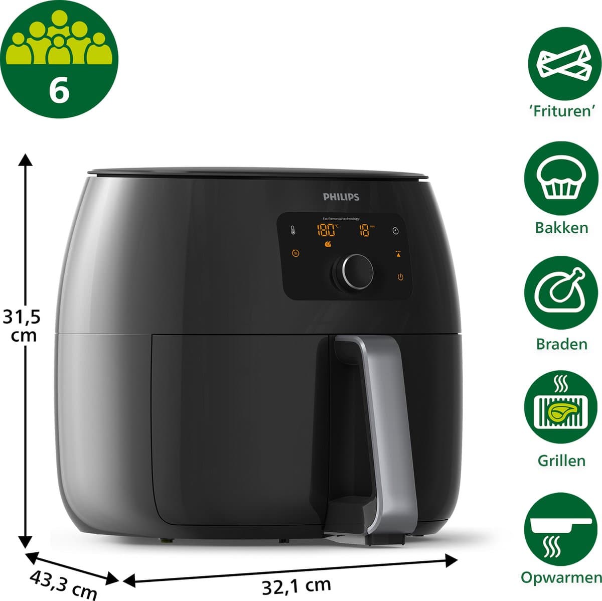 Philips Premium Series Airfryer XXL - HD9650/90 - 7.3L - Tot 6 Personen thumbnail 3