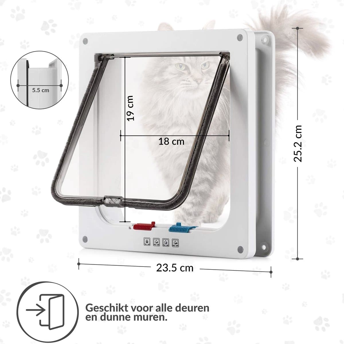 Lunspets – Kattenluik met Tunnel en Magnetische Sluiting – 23.5×25.5×5.5 cm - Waterdicht - Wit thumbnail 4