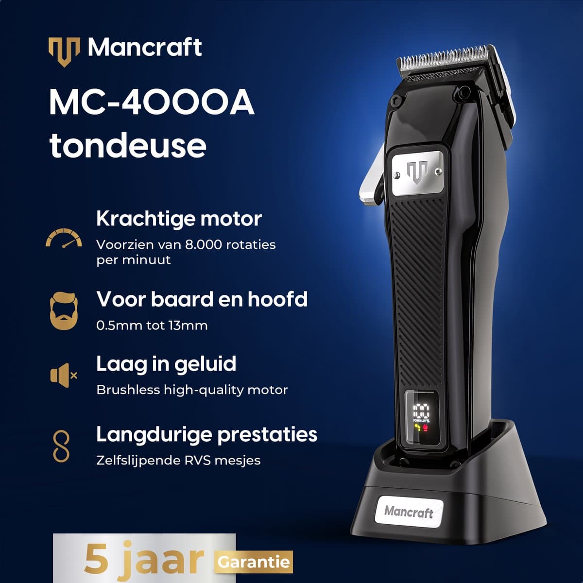 Mancraft MC-4000A Draadloze Tondeuse – 8000 RPM, LCD thumbnail 2