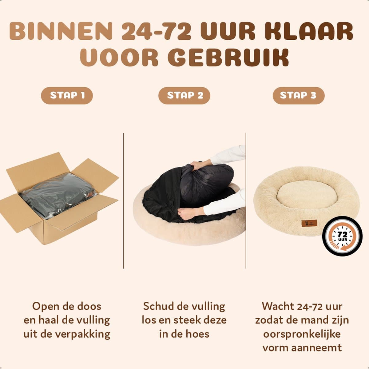 Pet Perfect Orthopedische Hondenmand – Donut Hondenmand – Hondenkussen – Hondenbed – Wasbaar - 80 cm - Zwart thumbnail 8