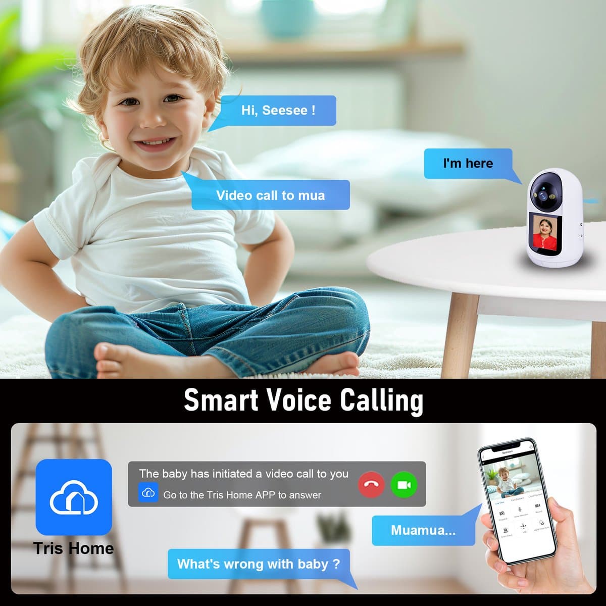 Babyfoon met Camera - Tweeweg Video & Audio - Baby Monitor - Lichaamstracking - WiFi Camera - Beweging Detectie & Alarm thumbnail 4