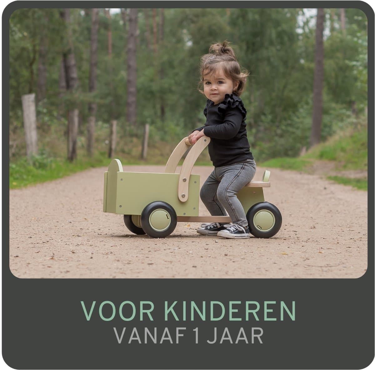 Bandits & Angels Bakfiets Loopfiets Hout Little Rider Retro Green vanaf 1 jaar - Voor Jongens en Meisjes - Ride-On Houten Bakfiets - Houten Loop Fiets Groen - Geluidsarme Wielen - Kraamcadeau thumbnail 5