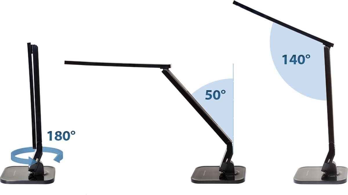tectake® LED-Bureaulamp - Set van 4 - 14W - USB-Aansluiting voor Opladen van Tablets en Smartphones - Dimbaar met Timerfunctie en 4 Modusinstellingen - Energieklasse A+ - Zwart thumbnail 5