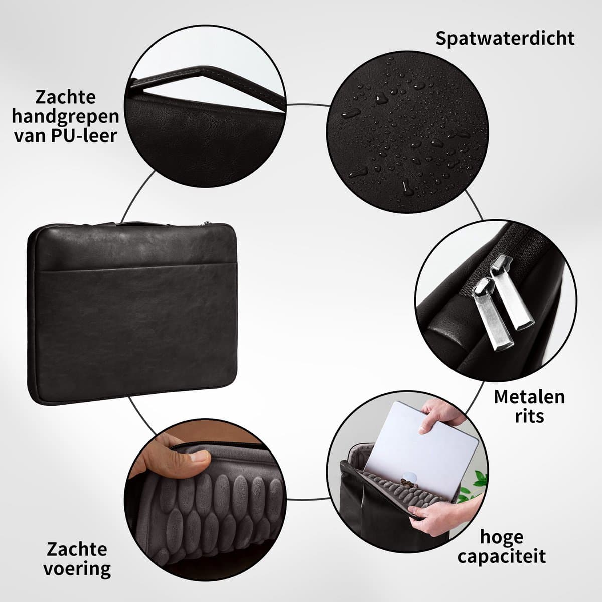 Lopoleis® laptoptas, werktas voor dames en heren PU-leer, laptoptas, zakelijke handtas, draagtas, laptoptas, laptoptas met handvat voor Macbook Chromebook 14 inch thumbnail 8