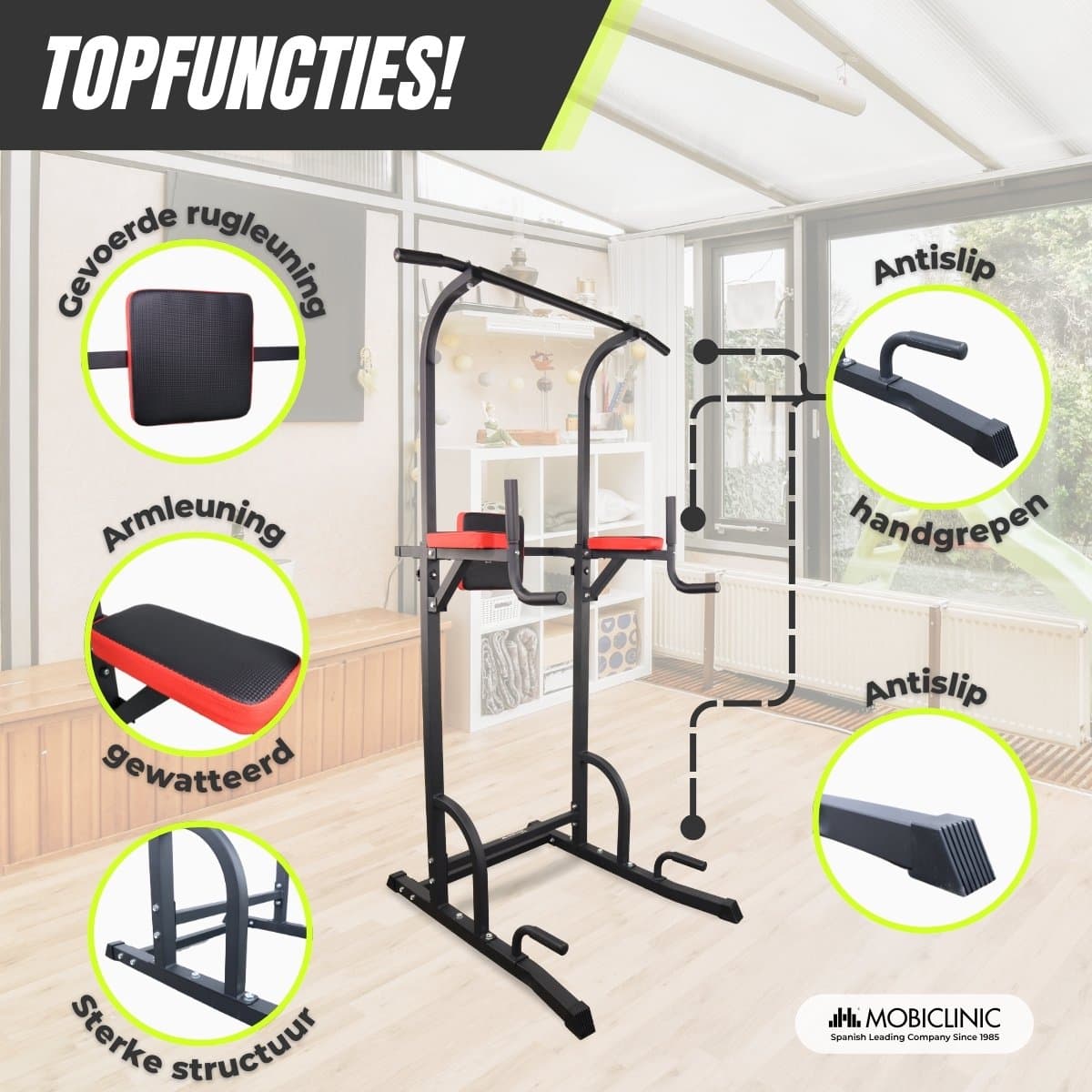 Mobiclinic MultiFit - Pull up station - Power Tower - Krachtstation - Dip station - Pull Up Bars - Fitness station - Verstelbare rugleuning - Stevig - Staal - Zwart thumbnail 6
