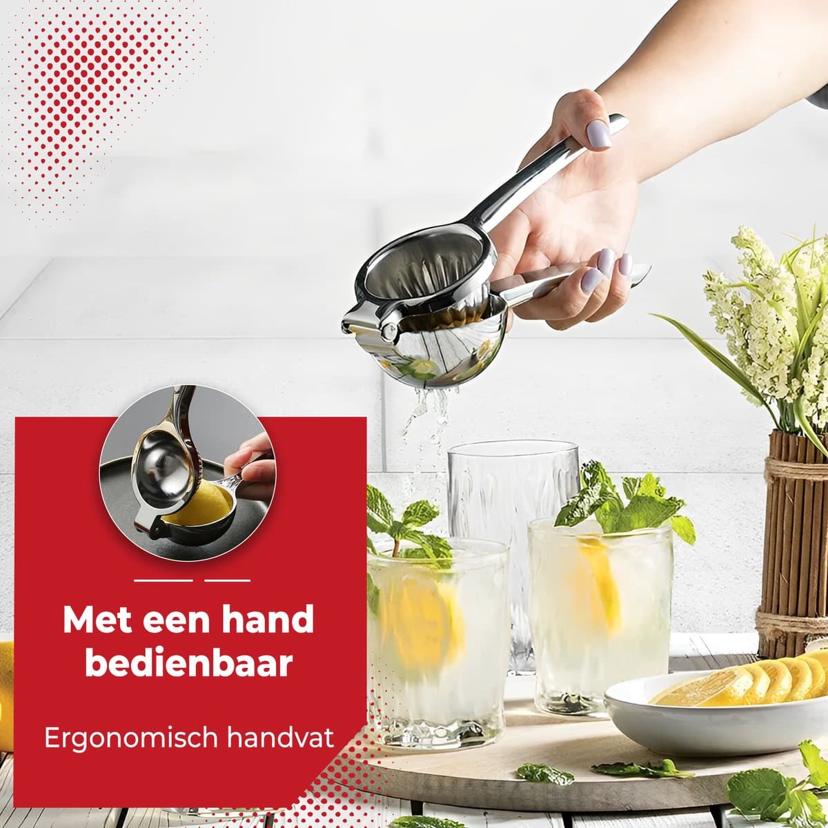 HI NATURE™ Robuuste Kwaliteit Citroenpers | Limoenpers - Handmatige Citroenpers - Lemon squeezer - Citrusknijper - Fruitpers - Sinaasappelpers | Zilver thumbnail 4