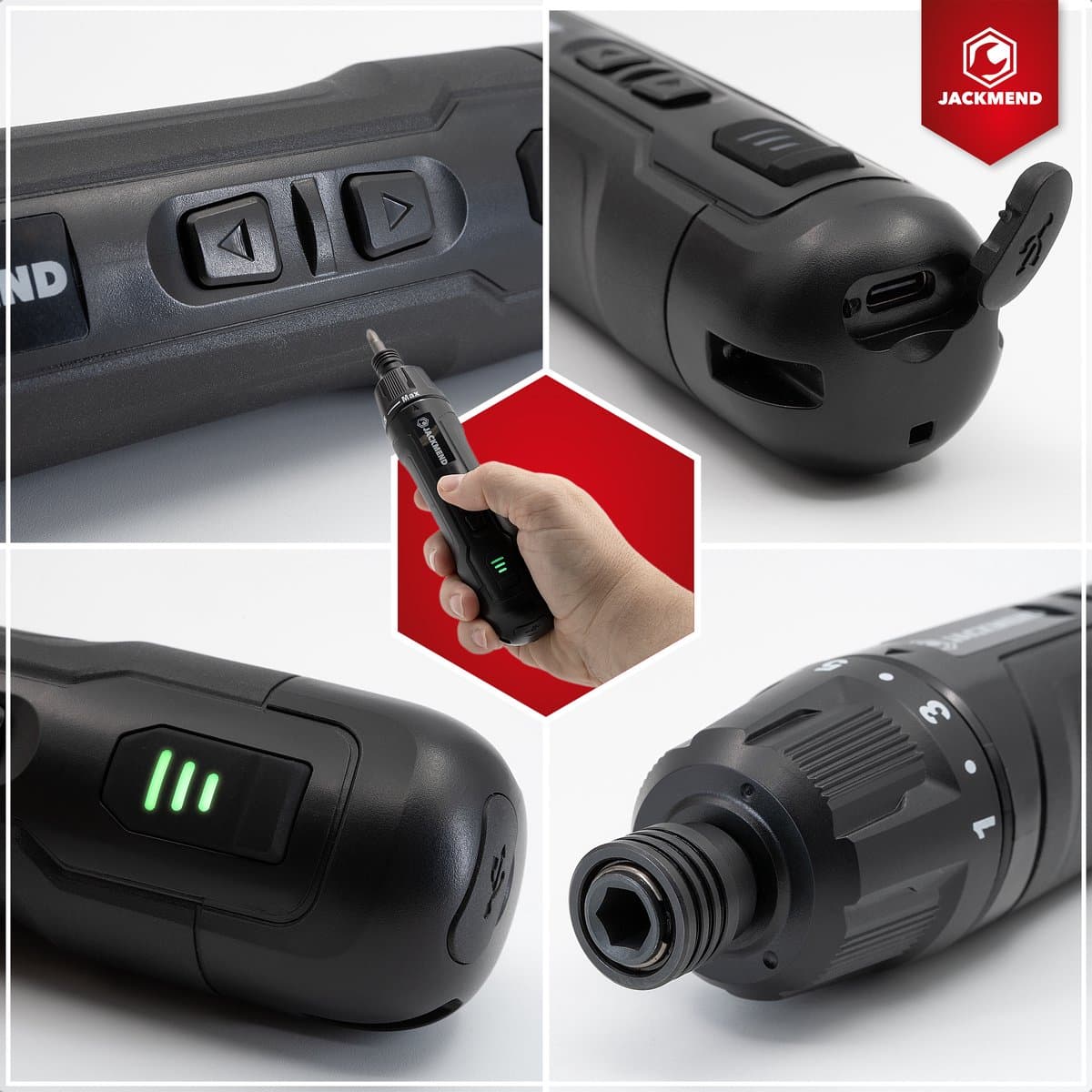 JACKMEND Accu Schroefmachine Inclusief 13-Delige Bit Set en 3.6V Lithium-Ion-Accu - Elektrische Schroevendraaier - USB-C Oplaadbaar Boormachine - 360RPM Motor - Zwart thumbnail 8