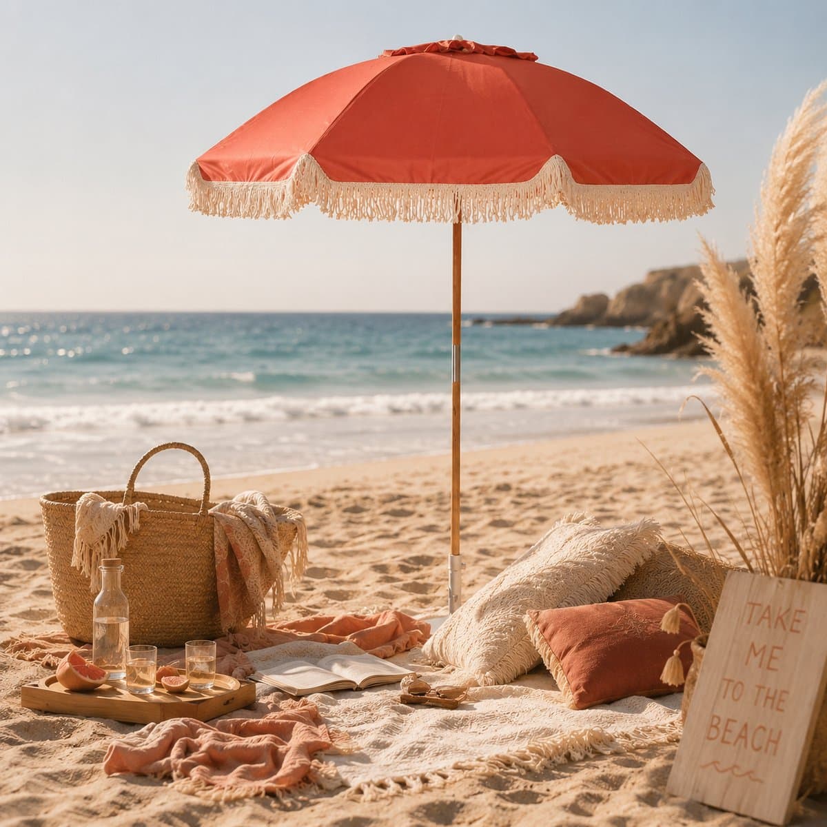 HIXA Parasol met Franjes - Houten paal - Stokparasol - Terra Bruin - 180CM - Strandparasol - Tuin Accessoires - Balkon parasol - Bohemian - Ibiza - Stokdiameter 3cm - CHARLIE thumbnail 2