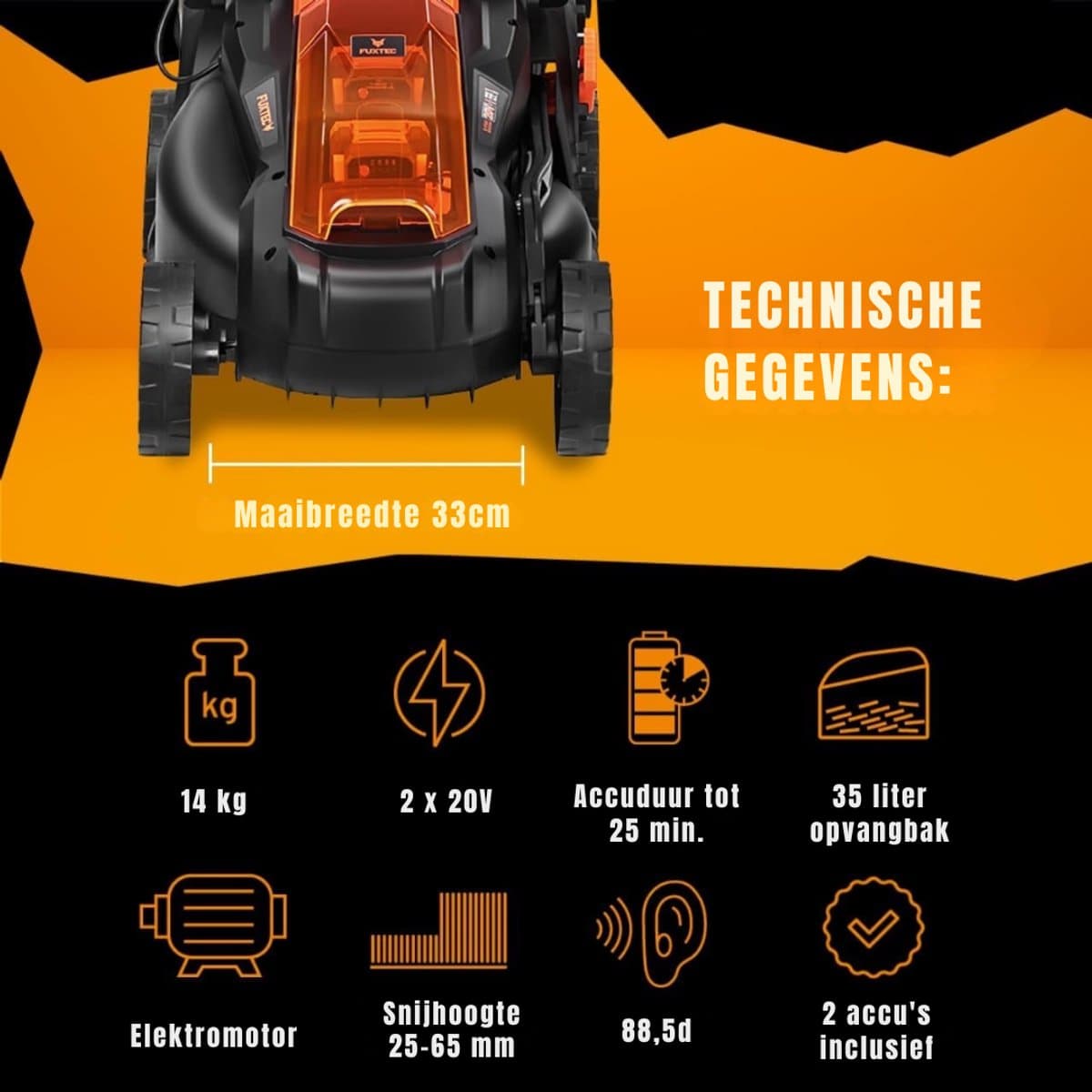 Florixa® Grasmaaier Accu - Grasmaaier Elektrisch - Grasmaaier Benzine - Grasmaaier Benzine Zelftrekkend - Zwart - 65cm x 43cm x 41cm; 14 kg thumbnail 2