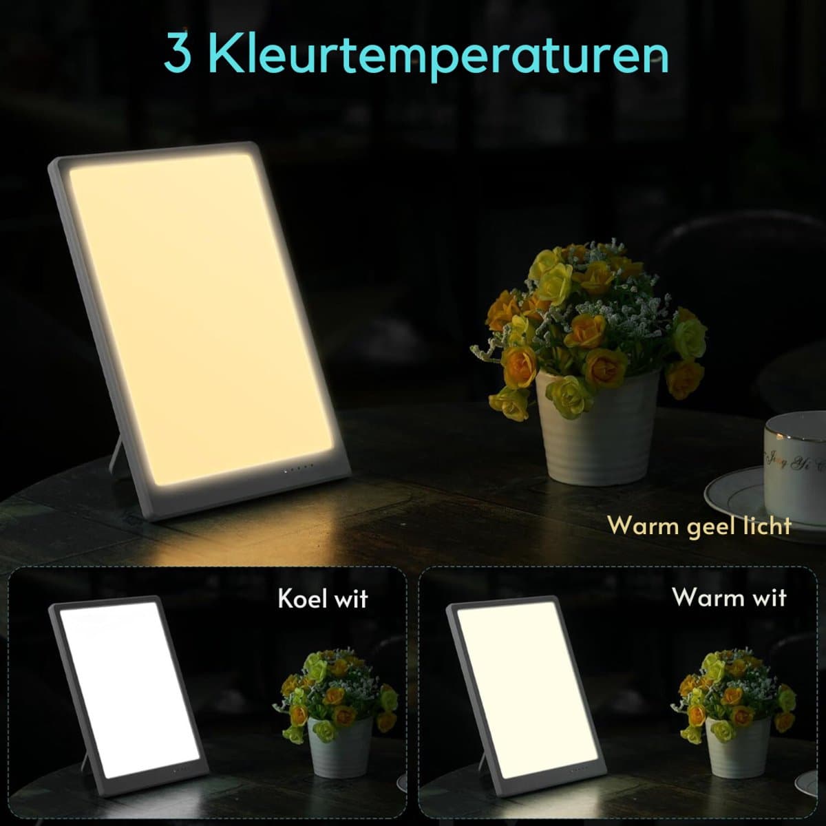 TIM® Bureaulamp led dimbaar daglicht- Wit - USB oplaadbaar - 3 kleurenfuncties - Daglichtlamp - Touchscreen - Lichttherapielamp - Hobby lamp voor schilderen, puzzelen – UV-Vrij - Tafellamp/lamp staand - Wit - 24cm x 21cm x 5cm thumbnail 4