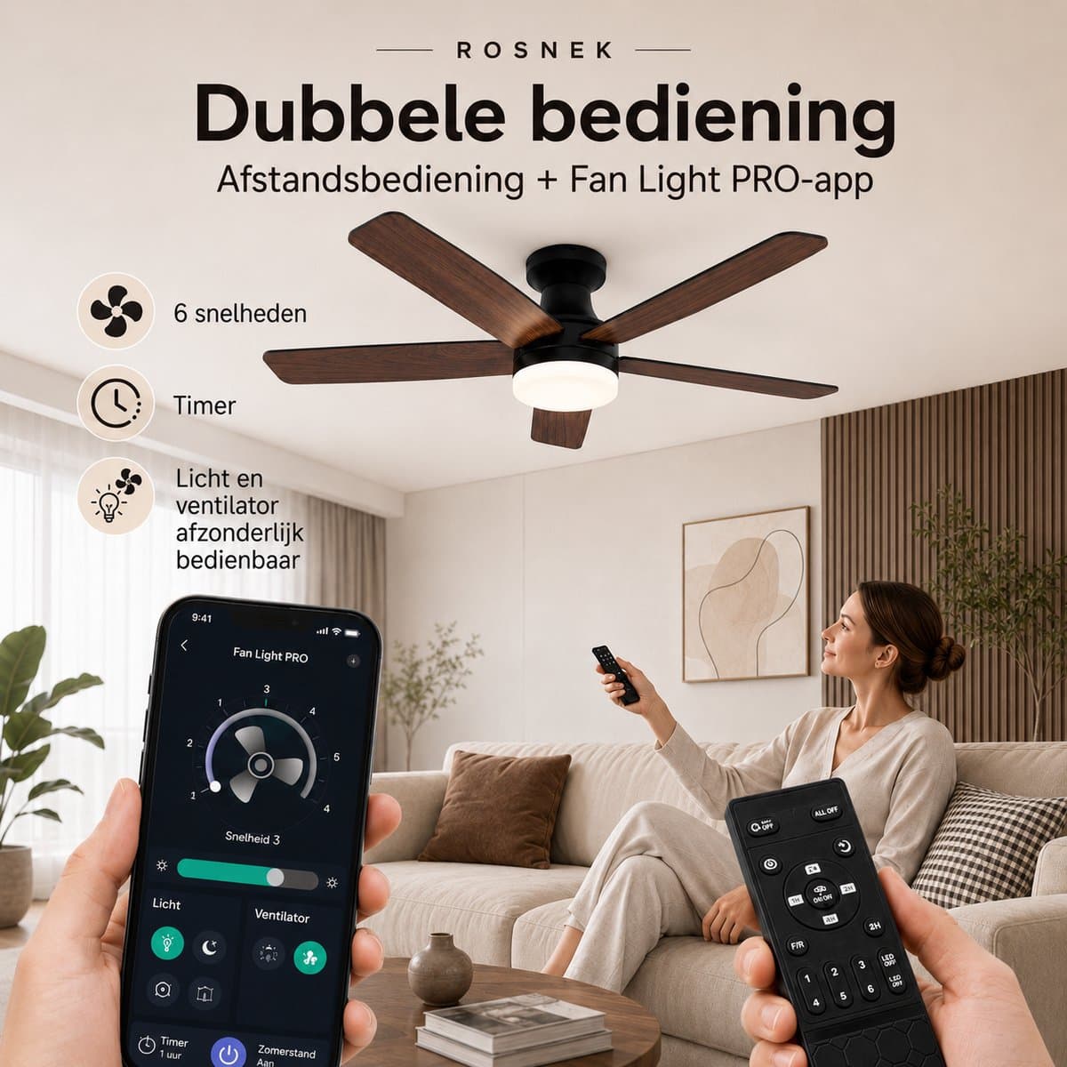 MUPOO Moderne Zwart plafondventilator met verlichting 106cm-Afstandsbediening en App-Stille &Zomer en Winterstand-Dimbaar& 6 Snelheden -ventilator lamp plafond Voor Slaapkamer Woonkamer-Multiplex Omkeerbare bladen thumbnail 6