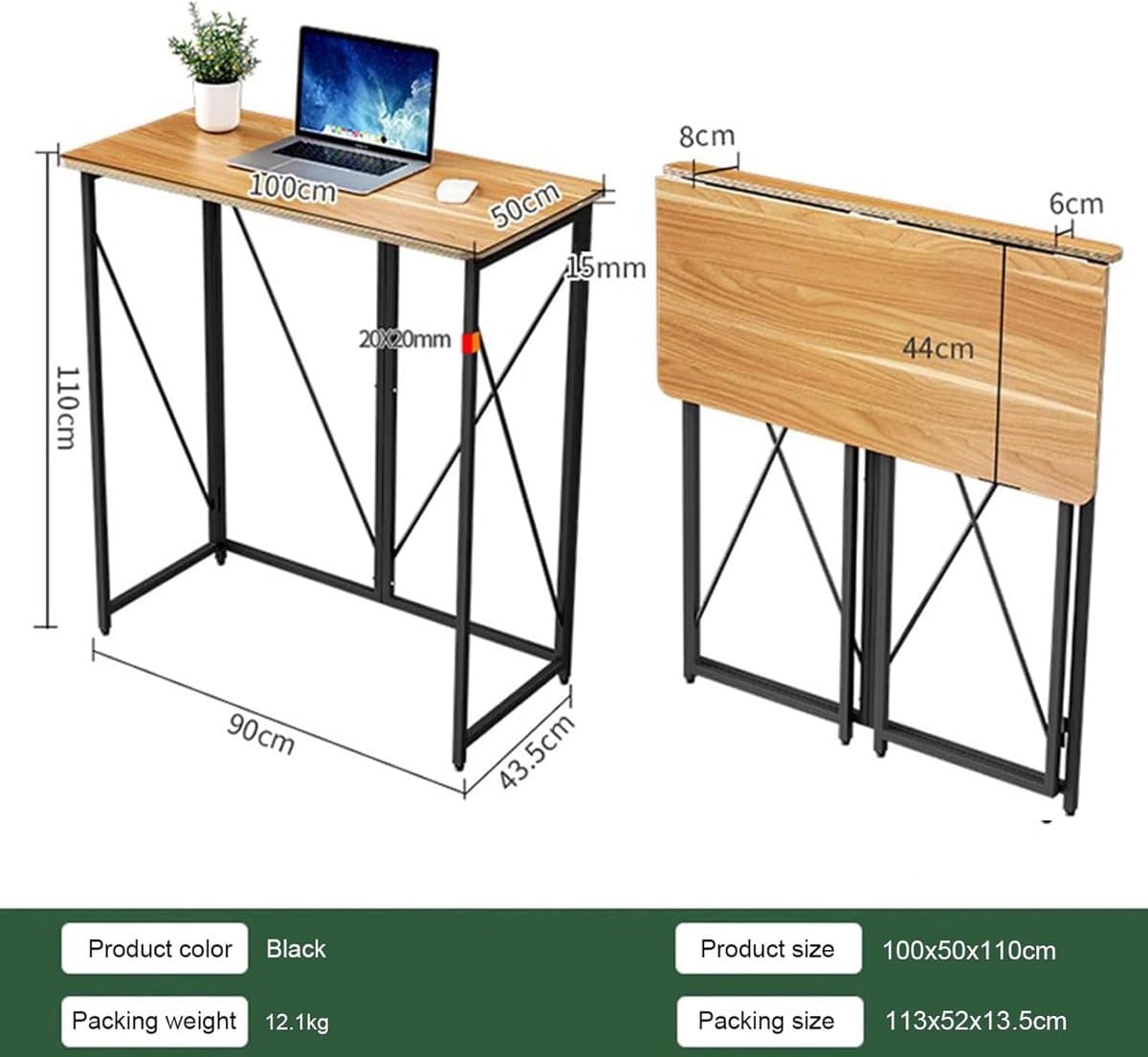 Opklapbaar Bureau - Sta-bureau Werktafel - Thuiswerken - Ergonomisch Zitten-Staan - 100 cm - Naturel thumbnail 6