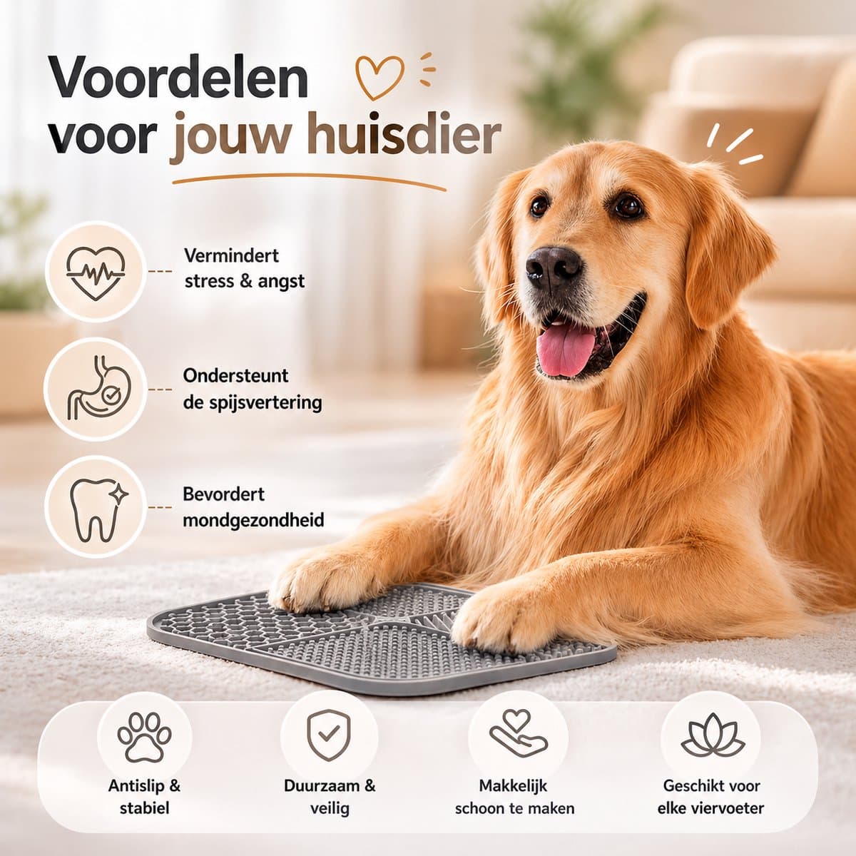 BOTC Likmat Hond met Silicone spatulas - 4-Delig Likmat Voermat Hond - voermat - Slowfeeder Hond - Grijs /Beige thumbnail 5