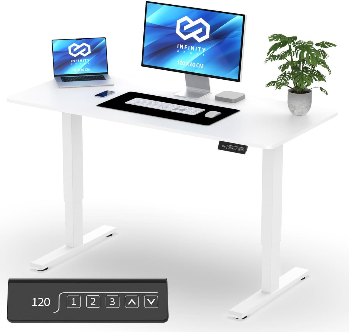 Infinity Goods Zit Sta Bureau Elektrisch Verstelbaar - 120 x 60 CM - Geheugenfunctie - Wit