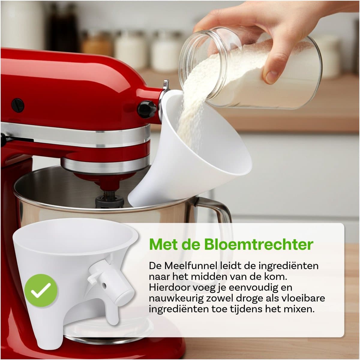 Meeltrechter voor KitchenAid 4,5–5 Quart Tilt-Head Stand Mixers Artisan & Classic Series van MMOBIEL – Anti-Spat Opzetstuk, Hands-Free, Voor Droge & Vloeibare Ingrediënten – Vaatwasmachinebestendig thumbnail 4