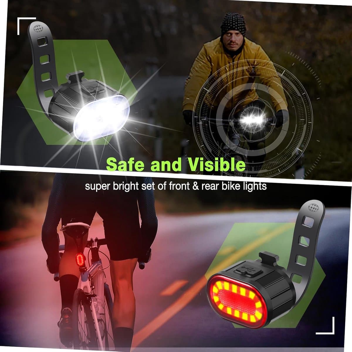 Fietsverlichting Set - Voor en achter - Veilig Fietsen - USB Oplaadbaar - IPX4 Waterdicht - Zwart thumbnail 4