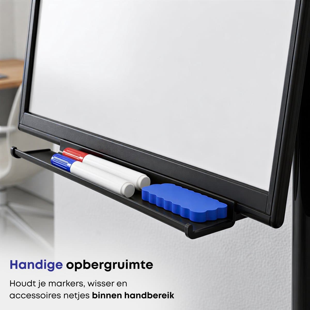 ACAZA Flipover - Verrijdbaar Whiteboard - 70 x 100 cm - Inclusief 8 Magneten, 4 Stiften, Wisser en Pennenbakje - Magnetisch Whiteboard - Verstelbaar Bord van 180 tot 210 cm - Inclusief Papierklem en Uitschuifbare Armen thumbnail 5