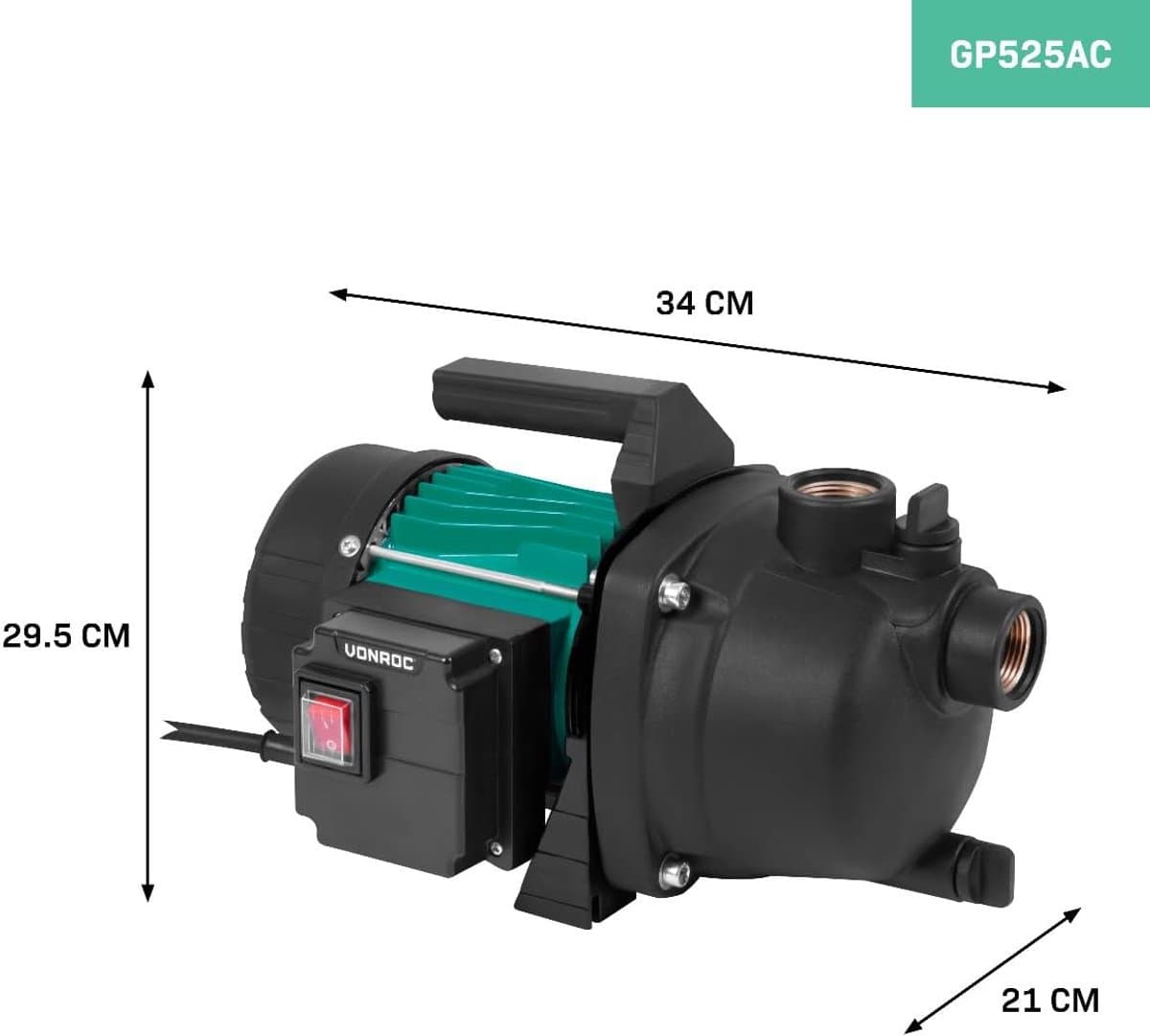 Beregeningspomp - Waterpomp - Tuin Sproeien - Hoge Capaciteit - 3300 L/u - Zwart Groen thumbnail 2
