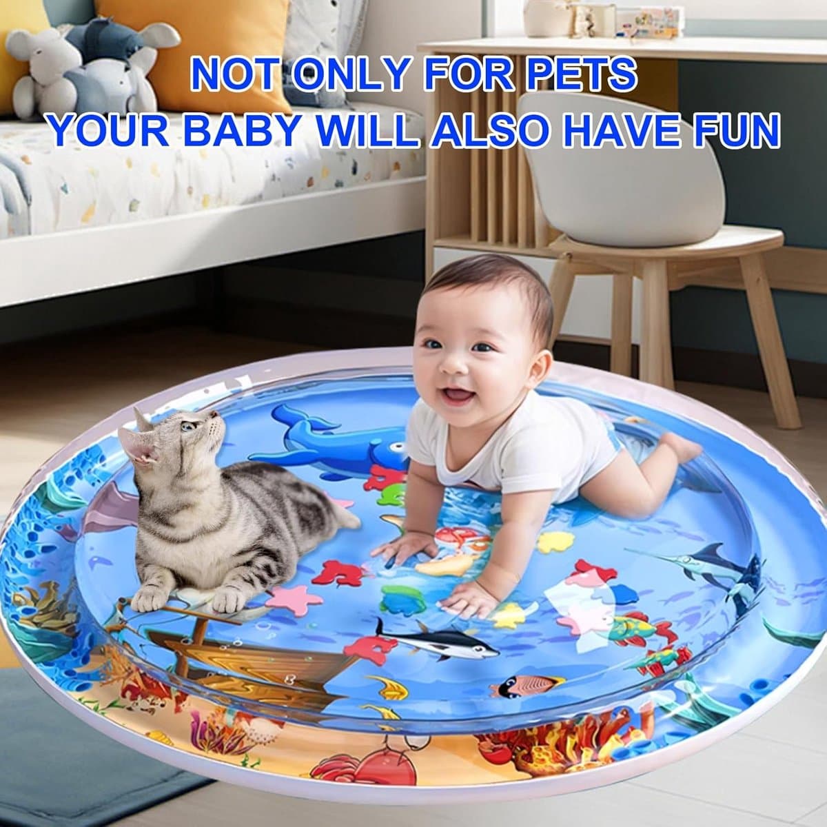 Waterspeelmat – Watermat – Speelkleed – Opblaasbaar – Waterspeelgoed Baby - Kraamcadeau - zomermat - Interactieve Speelmat - Watermat voor Peuters, Katten en Kleine Honden - met gratis luchtpomp thumbnail 2