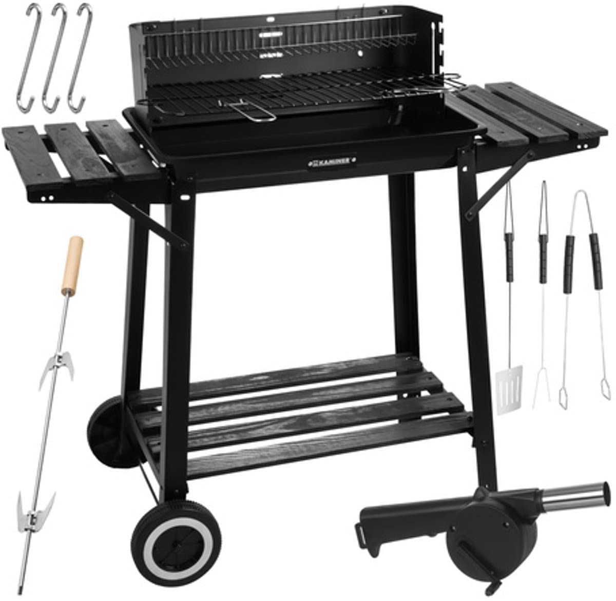 Houtskool BBQ Grill met Draaispit - Warmhoudrooster - Zijtafels - Tuingrill Zwart - bbq houtskool - 62552 thumbnail 6