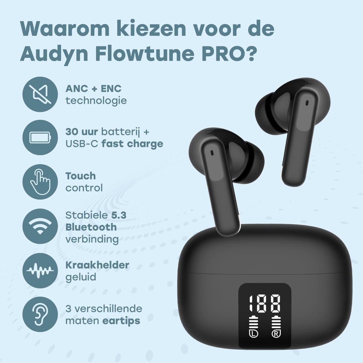 Audyn FlowTune Pro - ANC oordopjes met 30 uur batterij