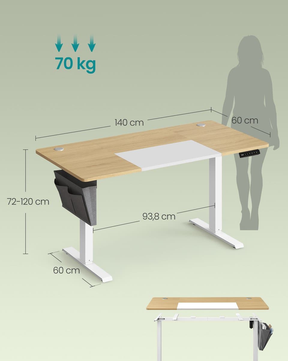 SONGMICS - Zit Sta Bureau - Elektrisch - Traploos In Hoogte Verstelbaar - Geheugenfunctie 4 Hoogtes thumbnail 2