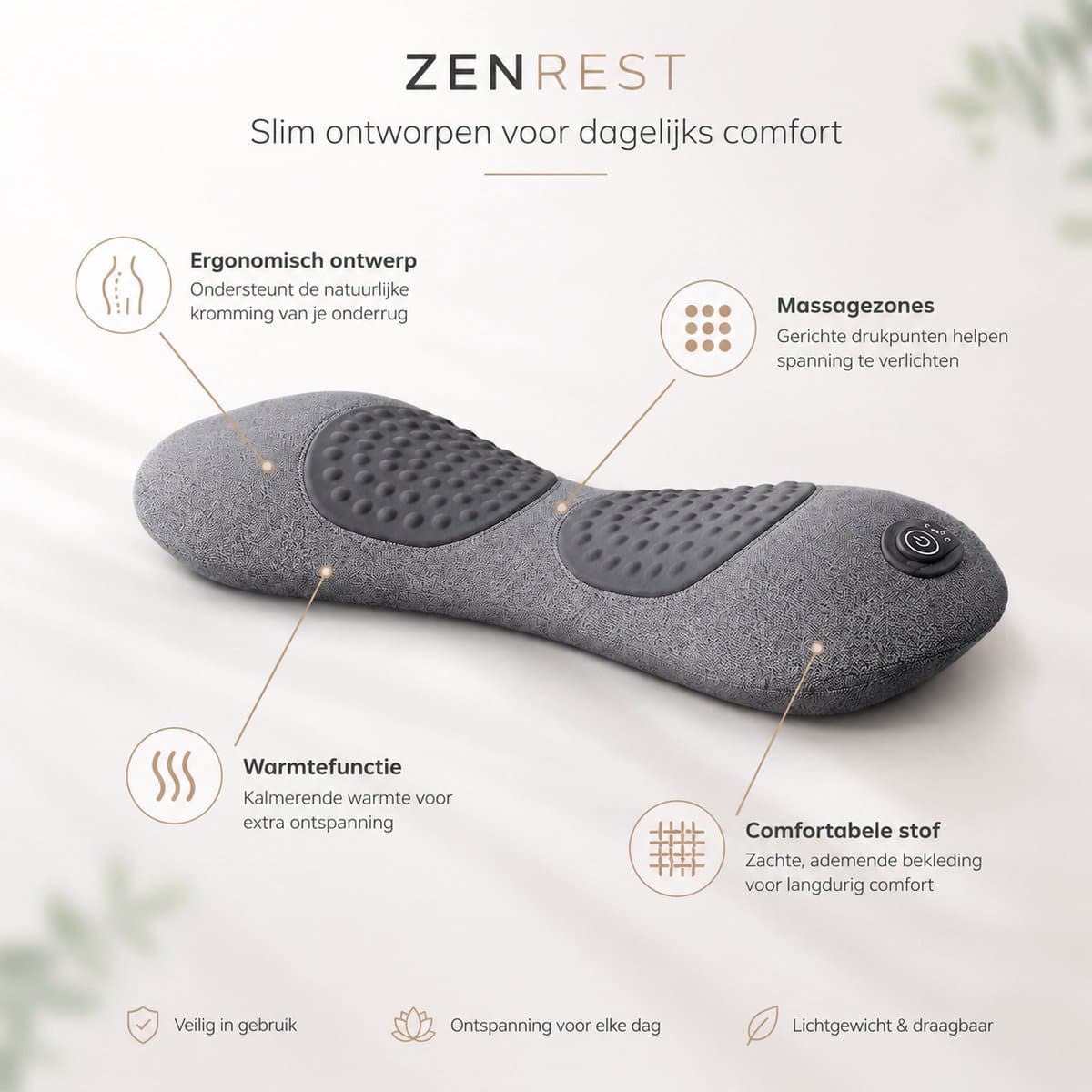 ZenRest Smoothspine Triple Fusion Massager - Massage Kussen - Rug - Rugpijn - Rugkussen - Rugstretcher - Massage Apparaat - Easyspine 3 in 1 Rugmassage thumbnail 5