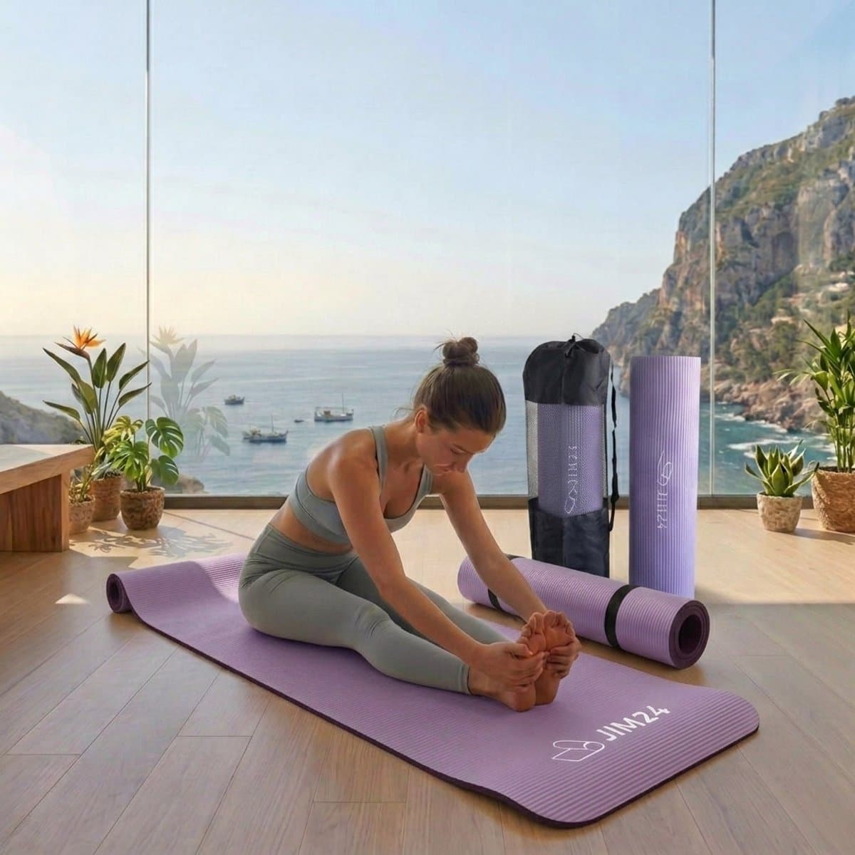 Jim24 Yogamat - Yoga Mat Extra Dik - 15 mm - Fitness Mat - Sport Mat - Antislip - Slijtvast - Incl. Draagtas - Paars thumbnail 2