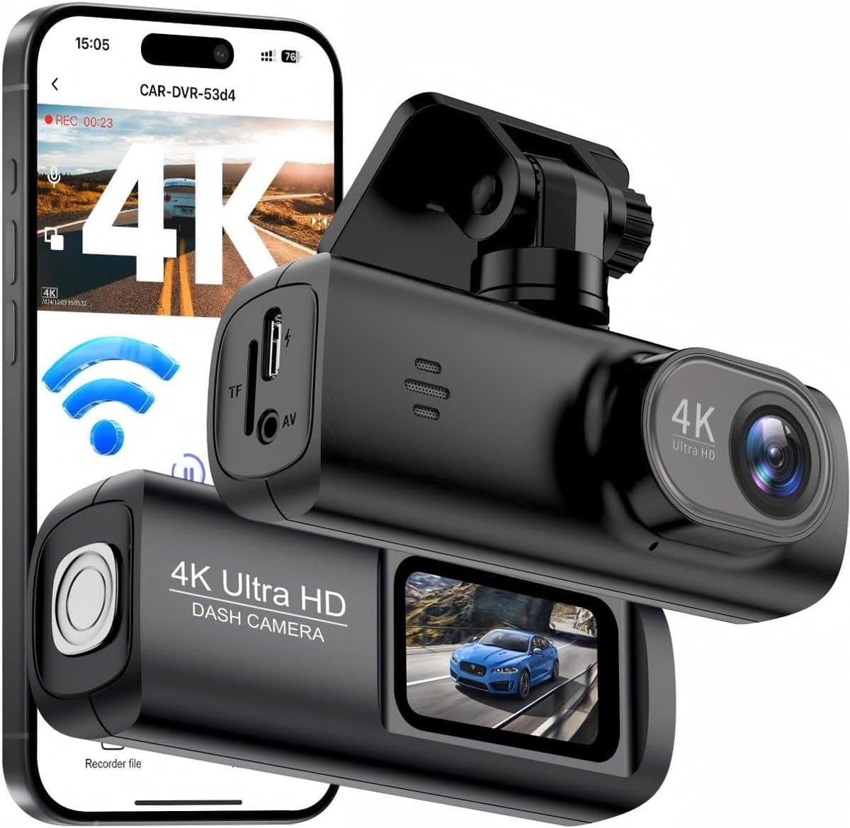 Dashcam - Dashcam voor auto - Dashcam 4K Voorzijde - Ultra HD - Mini Autocamera - APP Bediening - Ingebouwde Wi-Fi & G-sensor - 24-uurs Parkeermodus, Nachtzicht, WDR, Loopopname, Ondersteuning voor maximaal 256 GB - afbeelding 1