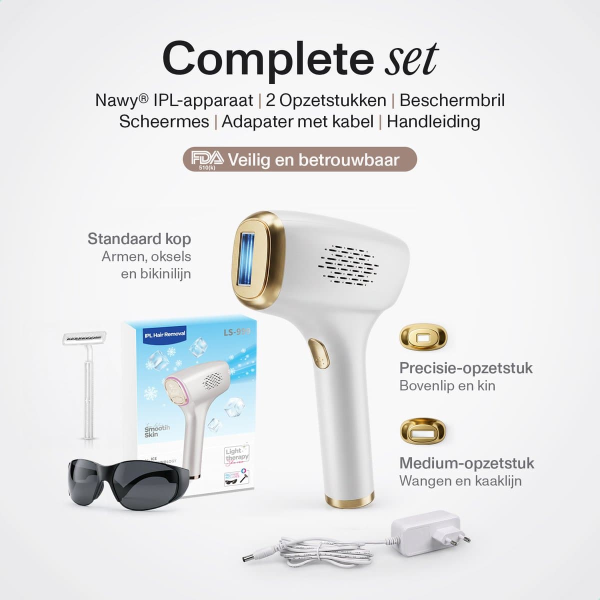 Nawy® IPL Laser Ontharingsapparaat - Laser Ontharing - Pijnloos Ontharen met Ice Cooling - Permanente Ontharing voor alle Lichaamsdelen - voor Mannen en Vrouwen - 999.999 Flitsen - Inclusief Beschermbril en Scheermes - Epileerapparaat Dames thumbnail 8