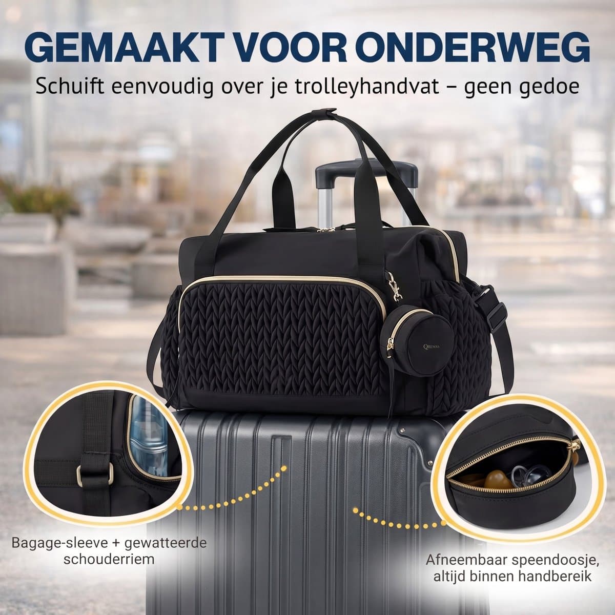 Qrenova Luiertas Groot – Inclusief verschoonmatras- Baby Verzorgingstas – 3 Draagmogelijkheden – Reis – Unisex – Zwart thumbnail 2