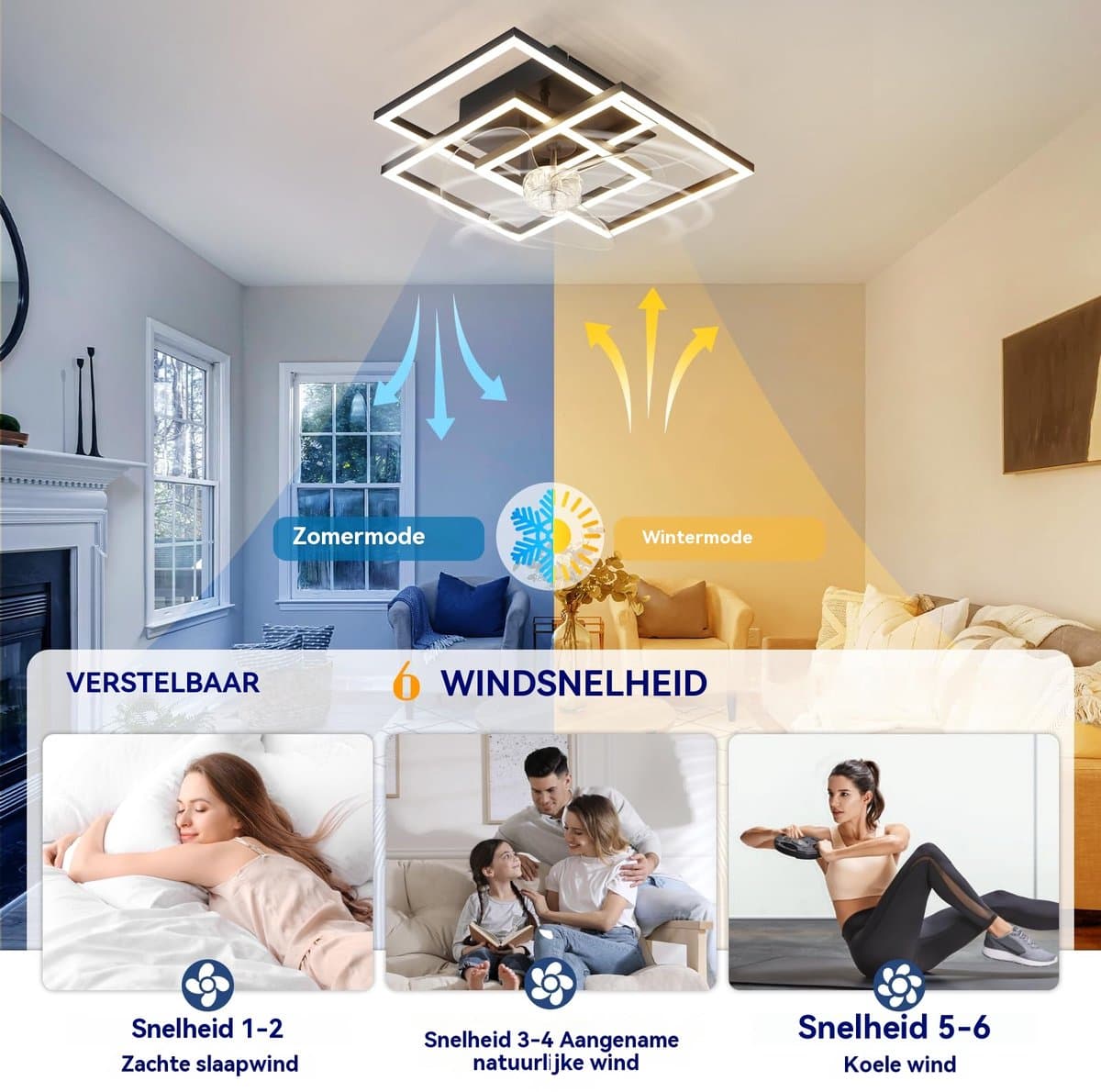 Glitzerlife - Plafond ventilator met verlichting - Modern Dimbaar Led Licht - Stille plafondventilator - 6 Snelheden Omkeerbaar - Nachtlicht Timer Geheugenfunctie - 37 Cm - Zwart thumbnail 4