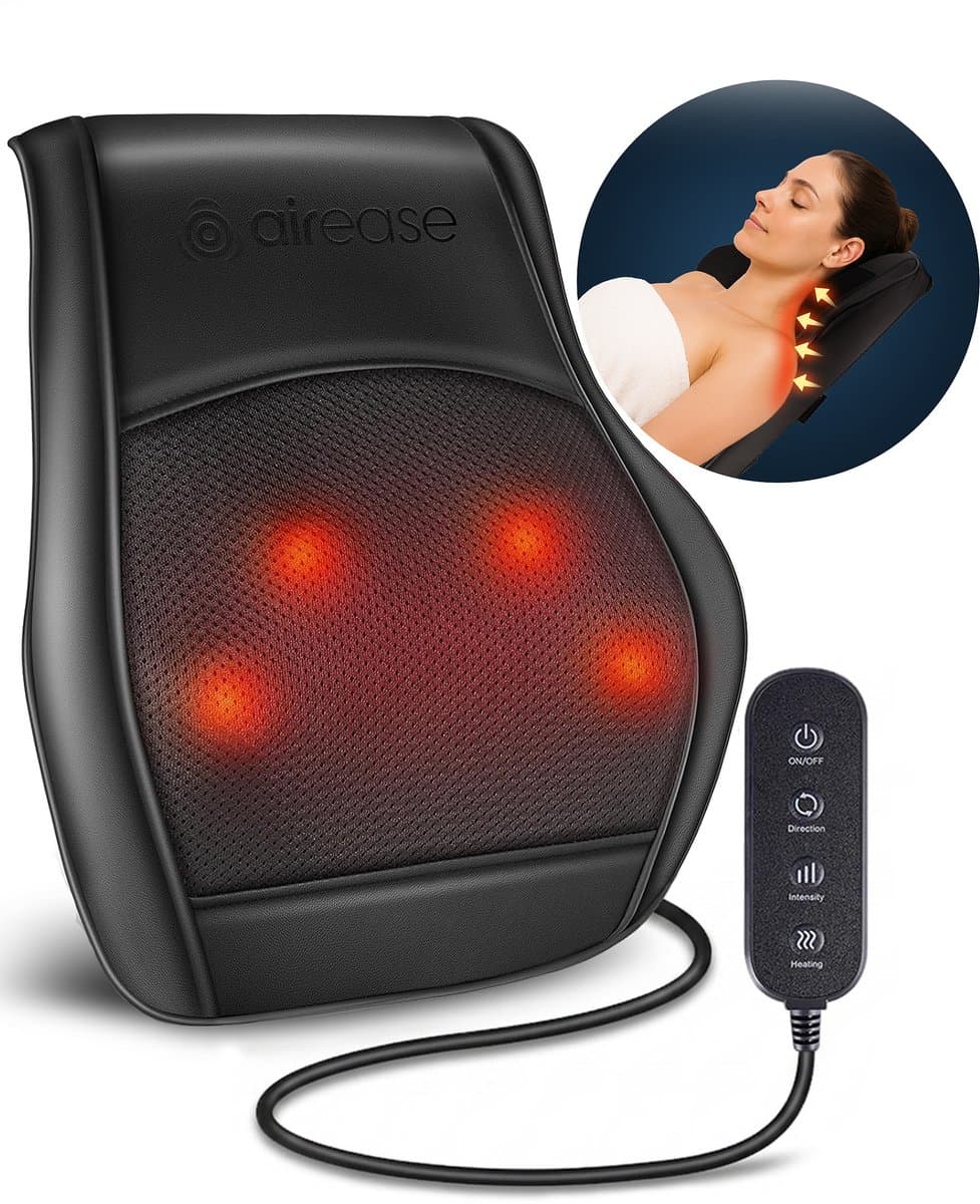Air Ease® - Comfort Pro Massagekussen - Nekmassage Apparaat - Massage Apparaat voor 6 Delen van het Lichaam - Met Warmtefunctie - Zwart