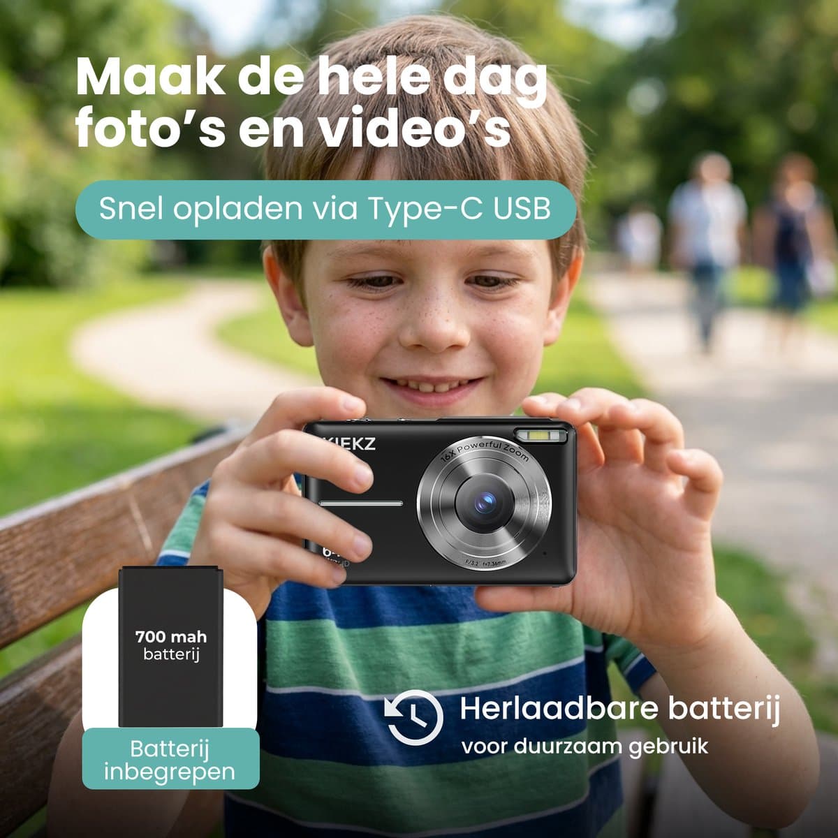 Kiekz Digitale Camera 64MP - Fotocamera Full HD - Compact Camera - Fototoestel - Autofocus - Ideaal voor Kinderen en Beginners - Inclusief 32GB SD Kaart - Zwart thumbnail 4