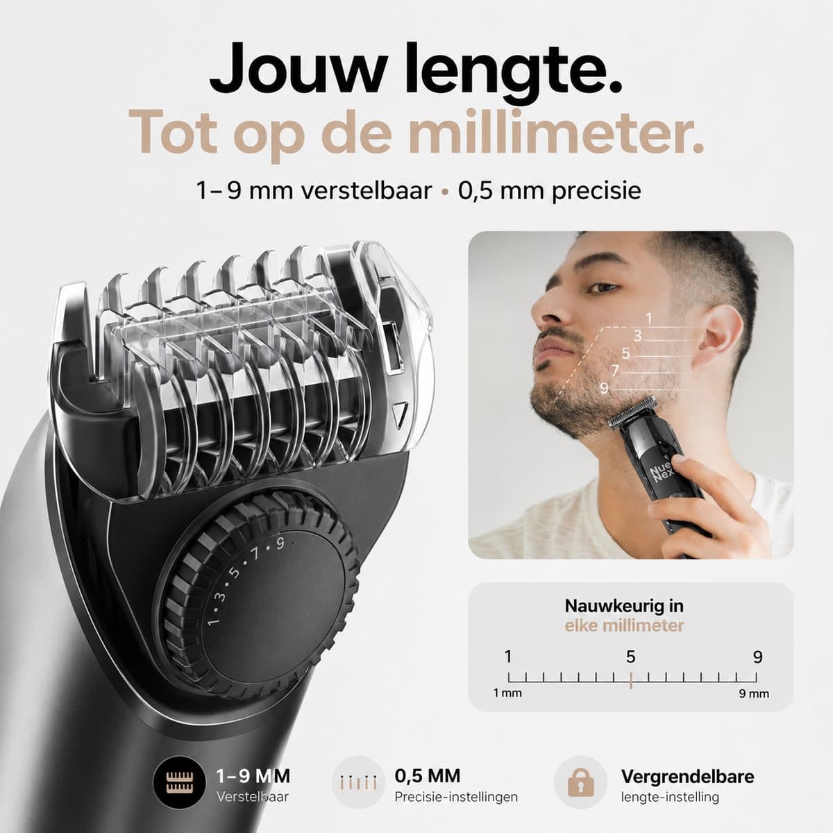 NueNext 6 in 1 Baardtrimmer Mannen PRO - Trimmer Baard & Lichaam - Neustrimmer - Bodygroomer - IPX6 Waterdicht - Incl. 6 opzetstukken thumbnail 6