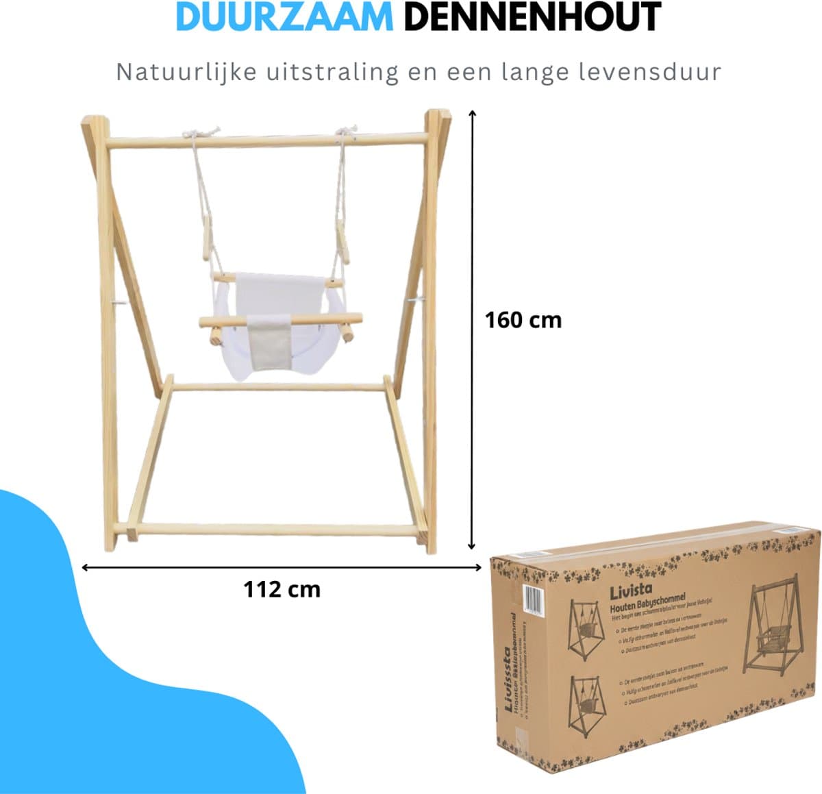 Livista Houten Babyschommel - Inklapbaar - Swing - Wipstoel Met Schommelstoel - Baby Zitje - Dennenhout - Houten Speelgoed thumbnail 7