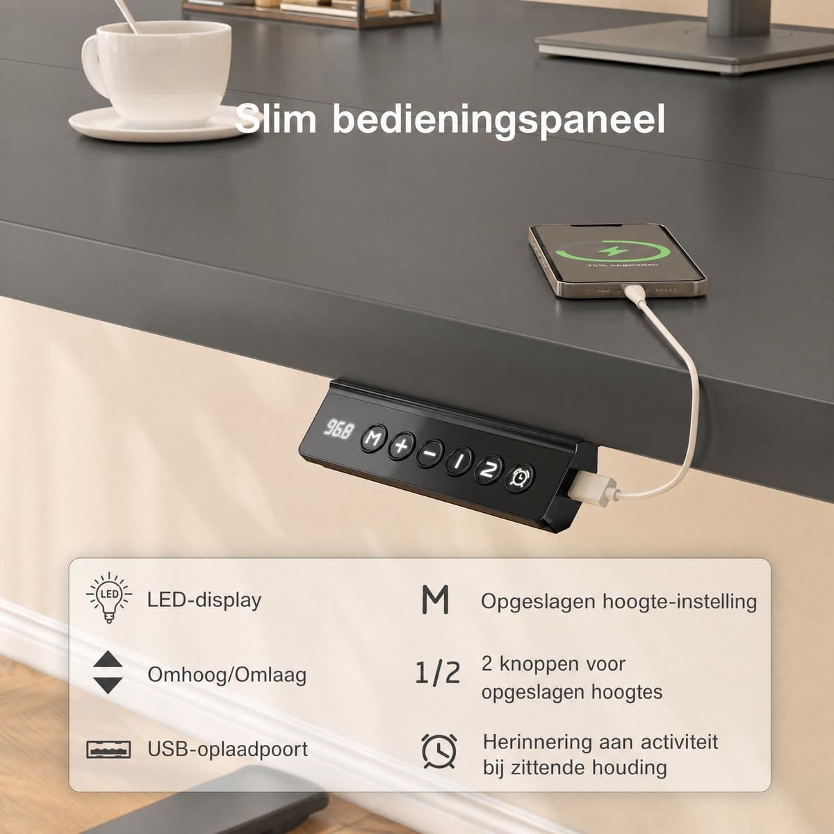 Devoko Zit-Sta Bureau 100x60 cm met geheugenstanden thumbnail 7