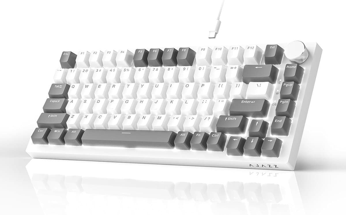 Ajazz AK820 – Mechanisch Toetsenbord 75% – Bedraad USB-C Gaming Keyboard – Hot Swap – Compact QWERTY – 82 Keys – Wit/Grijs thumbnail 2