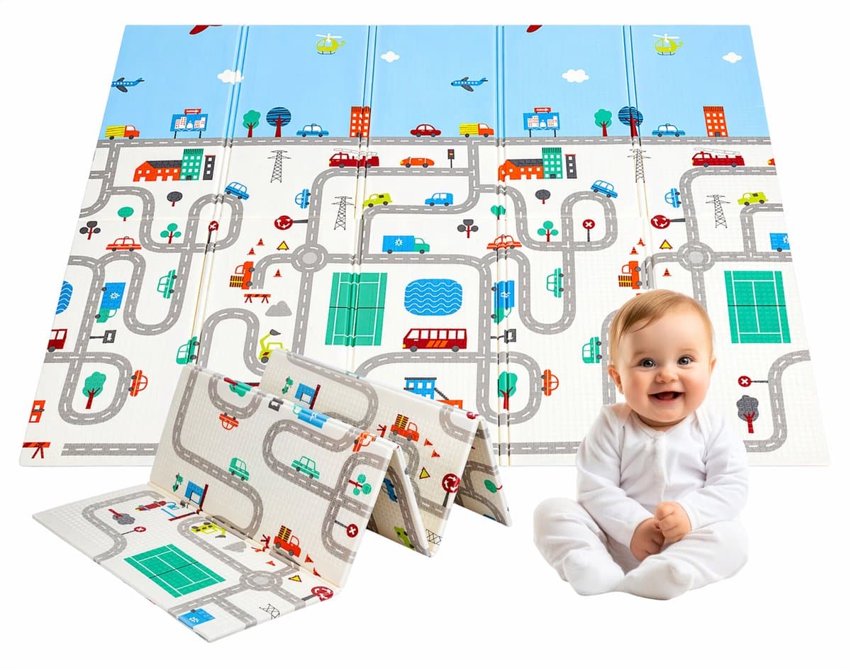 Auto - Speelmat - Inclusief Luxe Opbergtas - Speelkleed - Speelmat Baby - Speelkleed Baby - Speelmat Foam - 150 x 200 cm - Opvouwbaar - Baby Speelgoed 6 maanden - Baby cadeau - Kraamcadeau