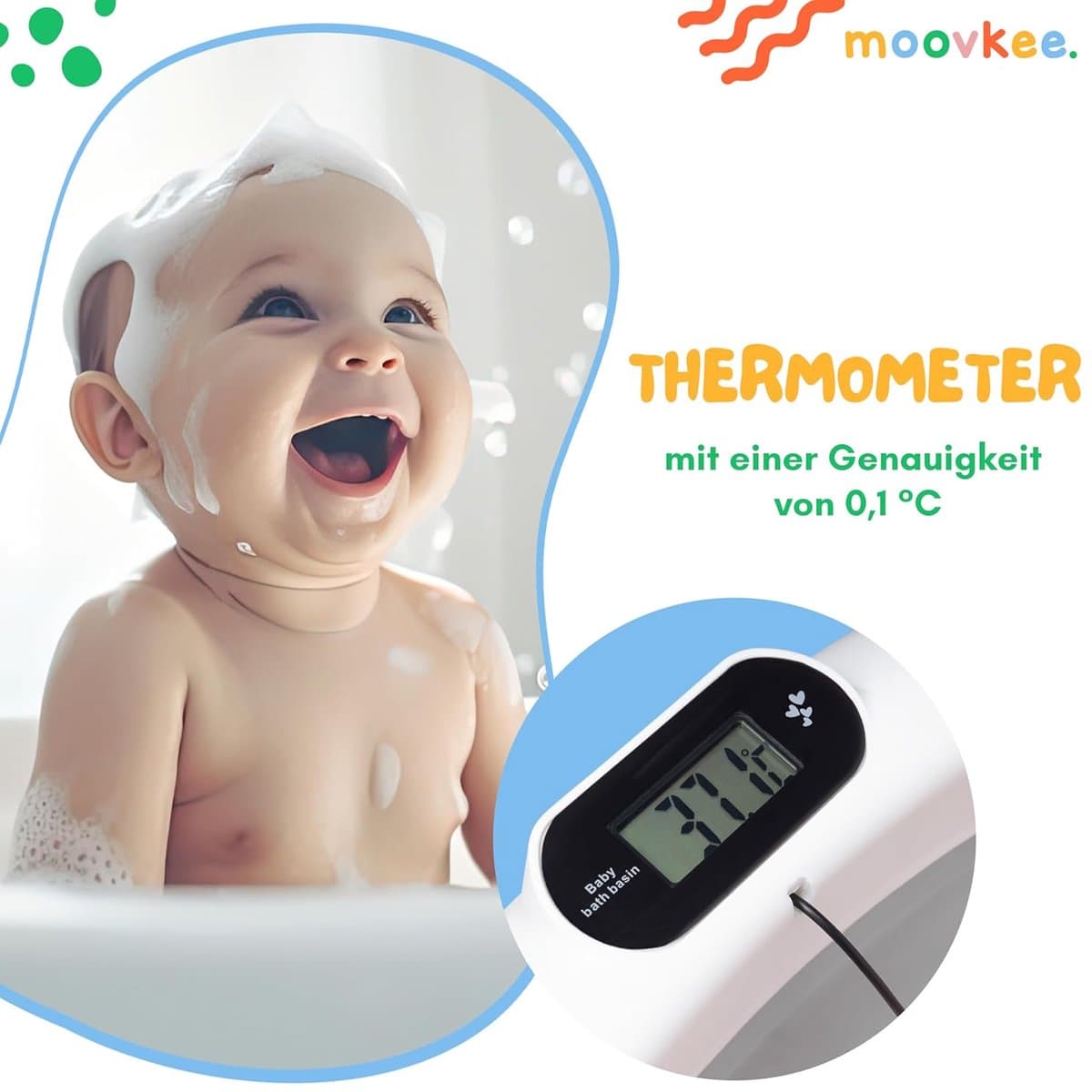 moovkee. Opvouwbaar Babybad 80 cm Grijs - Babybadewanne met Thermometer en Badesitz - Antislip Draagbare Babybadkuip voor 0-36 Maanden thumbnail 2