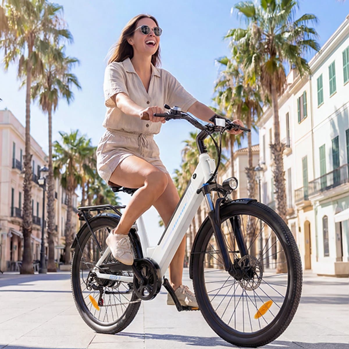 iScooter Elektrische Fiets UcityS 26" Wit – Elektrische Mountainbike met Shimano 7 versnellingen, verwijderbare 36V 13Ah accu, 6/10/15/20/25 km/u, dubbele schijfremmen, app-ondersteuning & LCD-scherm – Ideaal voor woon-werkverkeer en stadsritten thumbnail 4