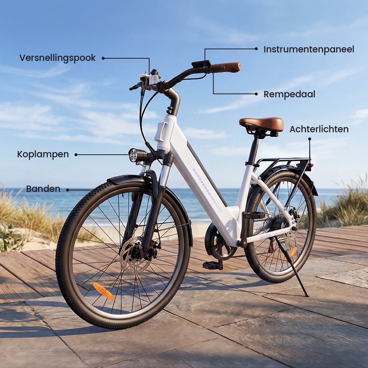 iScooter Elektrische Fiets UcityS 26" Wit – Elektrische Mountainbike met Shimano 7 versnellingen, verwijderbare 36V 13Ah accu, 6/10/15/20/25 km/u, dubbele schijfremmen, app-ondersteuning & LCD-scherm – Ideaal voor woon-werkverkeer en stadsritten thumbnail 6