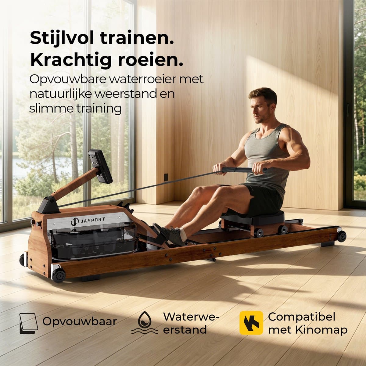 JASPORT M1 Roeimachine voor Thuis – Inklapbaar, 20 L Watertank, Bluetooth & LCD-display thumbnail 2