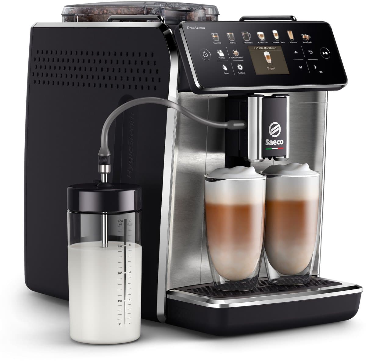Saeco GranAroma SM6585/00 - Espressomachine - 16 Dranken met melksysteem - Volautomatisch - Koffiemachine met bonen + AquaClean filter - Metaal/Zwart thumbnail 2