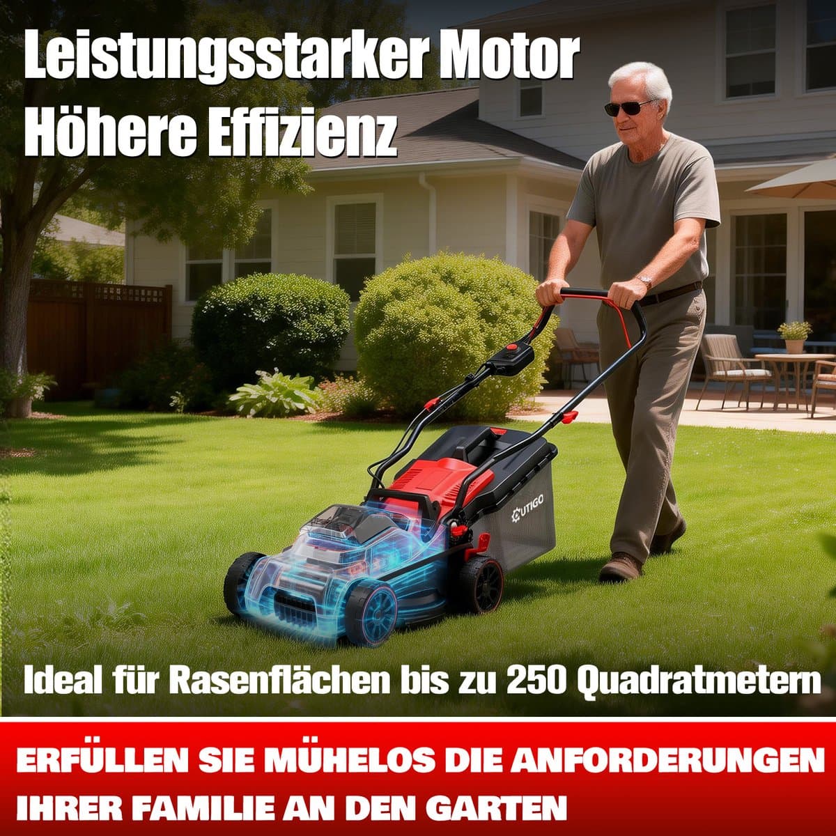 Accu Grasmaaier 21 V OUTIGO, maaibreedte 33 cm, tot 250 m², opvangbak 32 l, maaihoogte 25-65 mm, mulchfunctie, incl. 5,0 Ah accu thumbnail 4