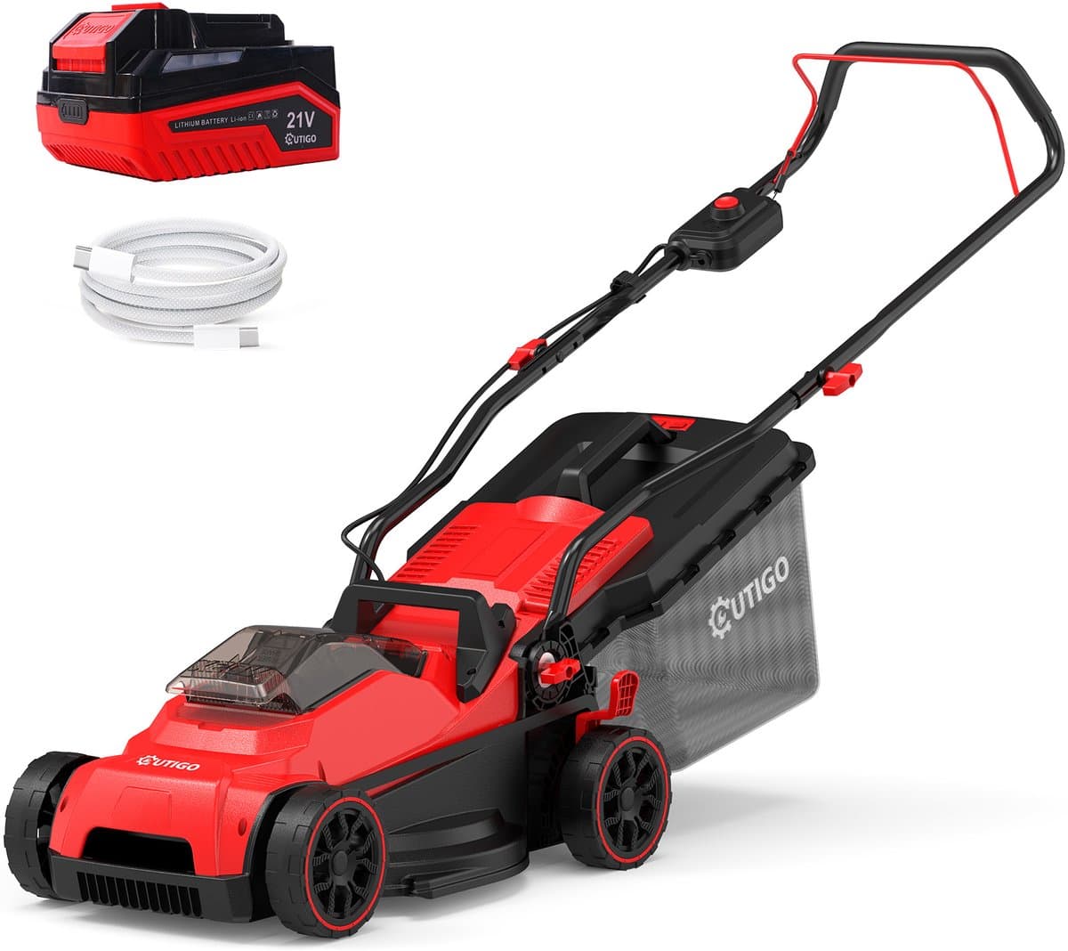Accu Grasmaaier 21 V OUTIGO, maaibreedte 33 cm, tot 250 m², opvangbak 32 l, maaihoogte 25-65 mm, mulchfunctie, incl. 5,0 Ah accu