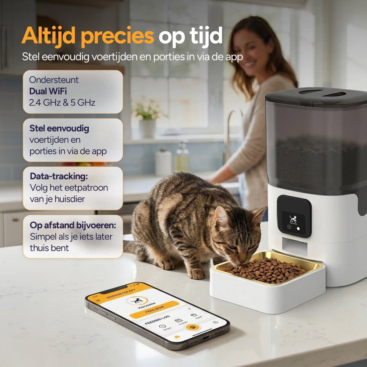 Viervoeter Feed - Automatische Voerbak 6L - Kat en Hond - Voerautomaat met App & Audio - Wit thumbnail 7
