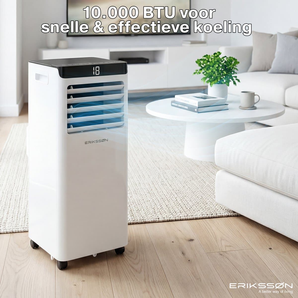 Erikssøn Mobiele Airco - 10.000 BTU - Incl. Raamafdichtingskit - Tot 30m² - 4-in-1 - Airconditioning - Ventilator - Ontvochtiger - Wit thumbnail 7