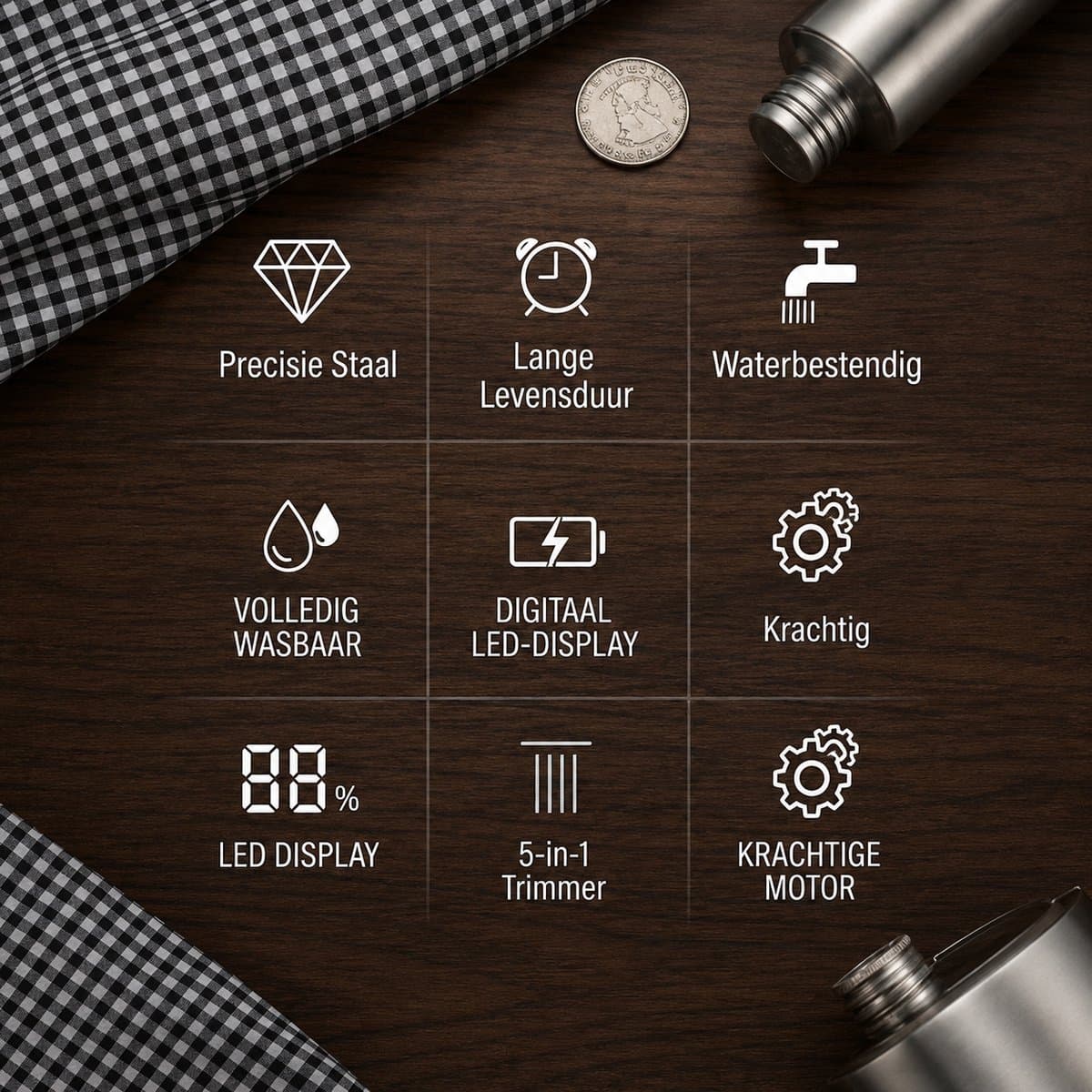 Tondeuse voor Mannen - Haartrimmer Mannen – Baardtrimmer Mannen - Tondeuse Hoofdhaar - Professionele 5 in 1 trimmer voor baard, haar & body – Waterproof IPX7 – 180 Min Batterij – 12 Opzetstukken - Neustrimmer - Oortrimmer thumbnail 8